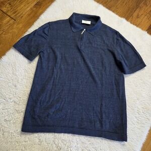 Pini Parma Linen Cotton 1/4 Zip Polo Shirt Men's Small Blue Made in Italy